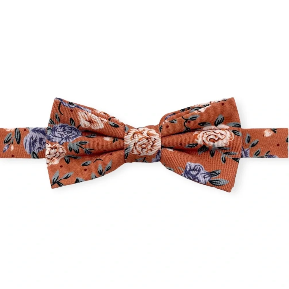 Yam Orange Floral Pre-Tied Boys Bow Tie